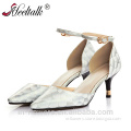 High quality handmade genuine leather ankle strap pointed toe women pumps